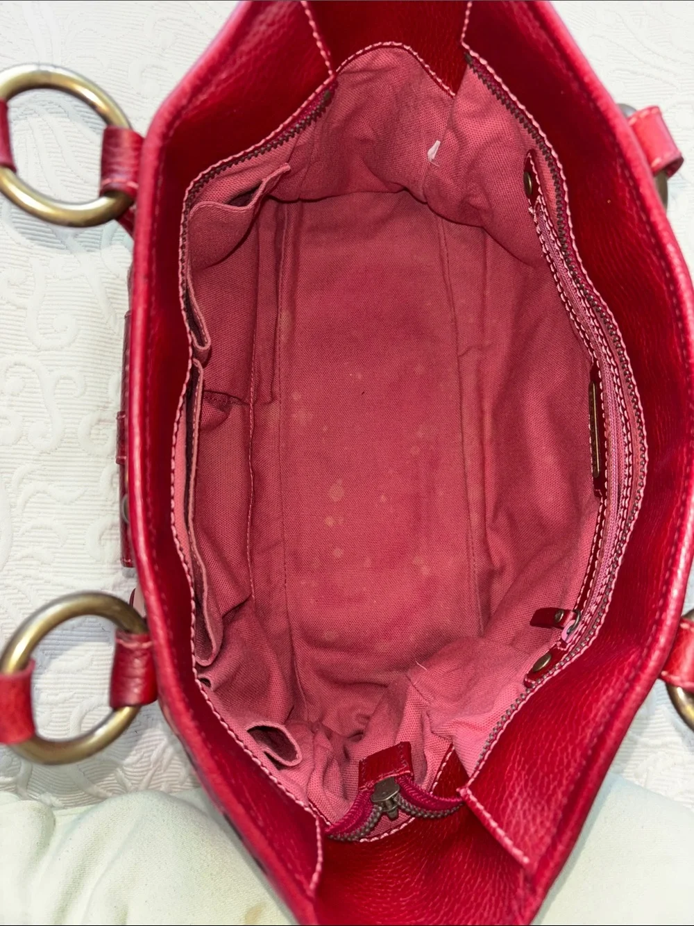 Isabella Fiore Red and Pink Circle-Print Tote with Ring Detail
